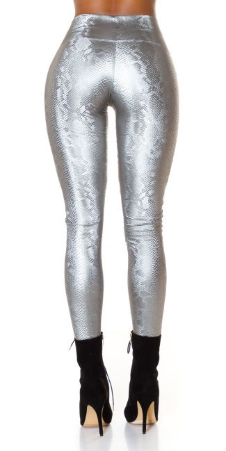 Sexy high waist thermal leggings with snake print Silver